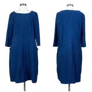 Boden | Hannah Denim Stretch 3/4 Sleeve Pocket Stretch Sheath Plus Size Dress 14
